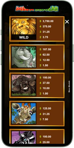Mega Moolah Symbolen