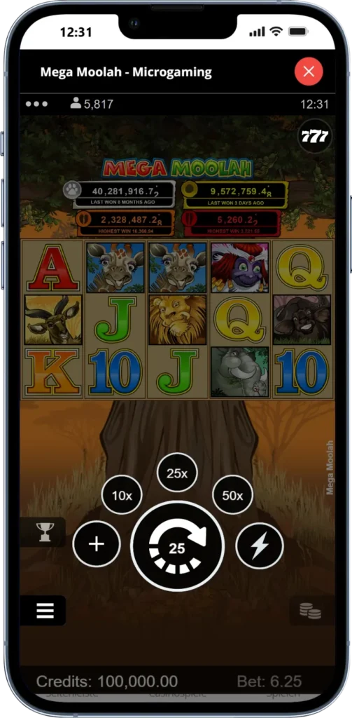 Mega Moolah spin speed confirmed
