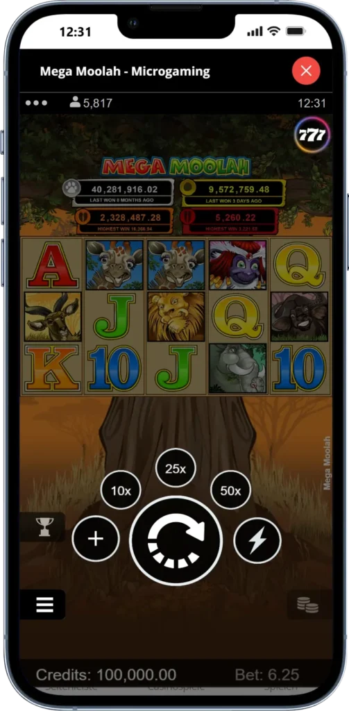 Mega Moolah spin speed setting