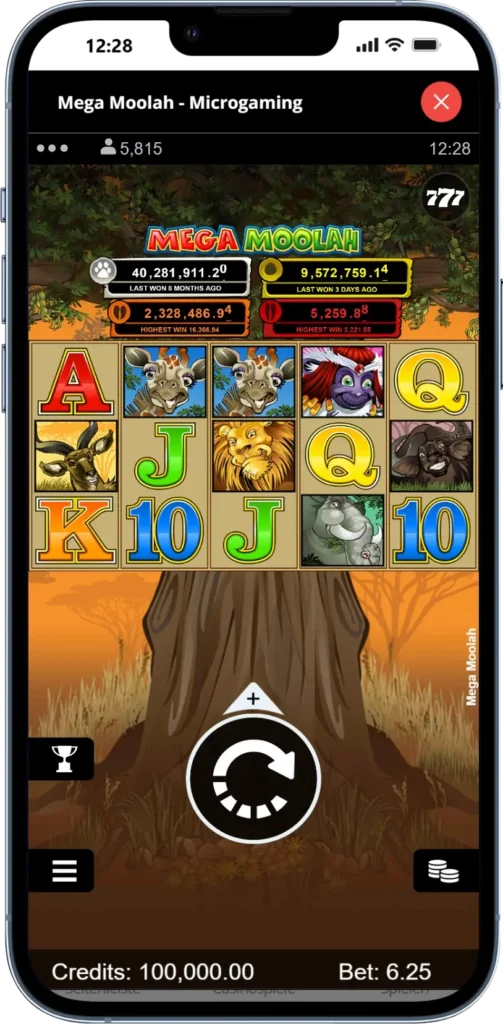 Mega Moolah game screen overview